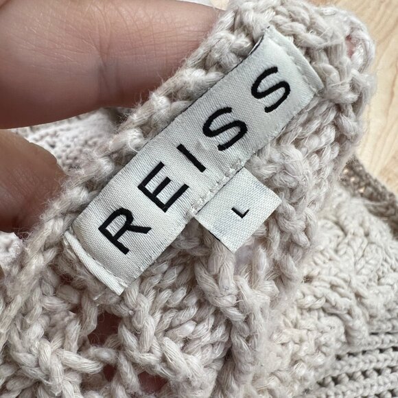 Reiss Open Knit Scoop Neck Beige Cableknit Sweater Size Large - Picture 10 of 13